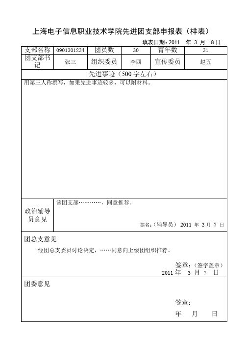 先进团支部申报表(样表)