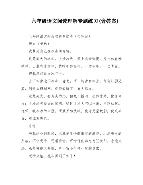 六年级语文阅读理解专题练习(含答案)