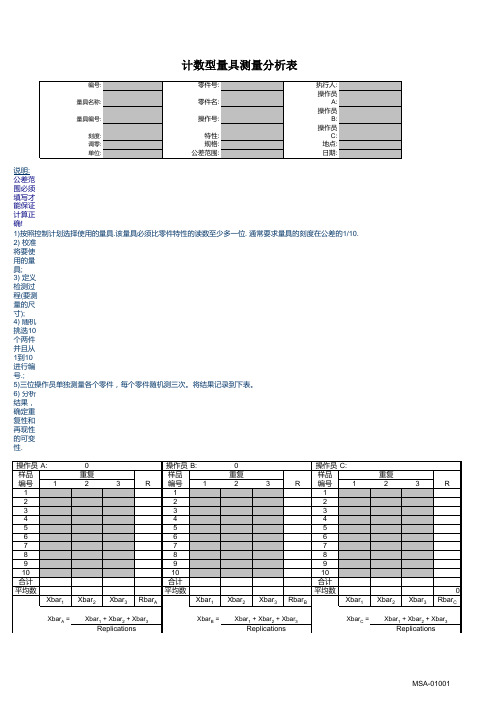 计量型MSA分析表