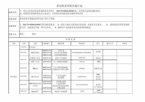 TS16949内部审核实施计划