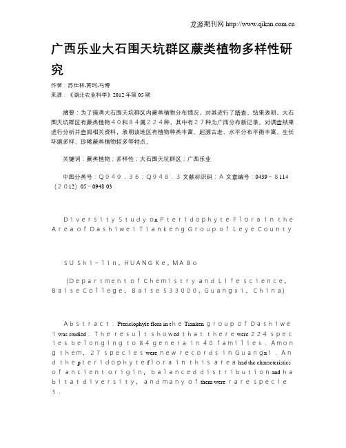 广西乐业大石围天坑群区蕨类植物多样性研究