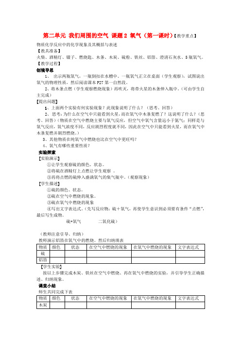 九年级化学上册 第二单元 我们周围的空气 课题2 氧气(第一课时)教案 (新版)新人教版