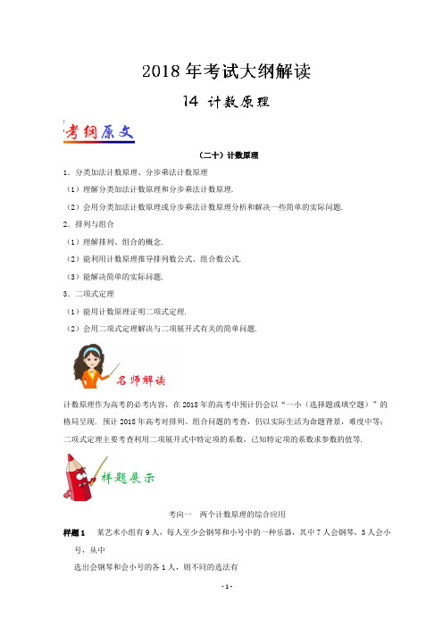 专题14 计数原理-2018年高考数学(理)考试大纲解读 【精品解析版】