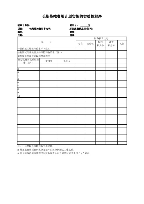 实质性测试工作底稿-长期待摊费用表单