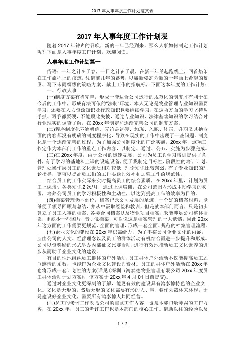2017年人事年度工作计划范文表