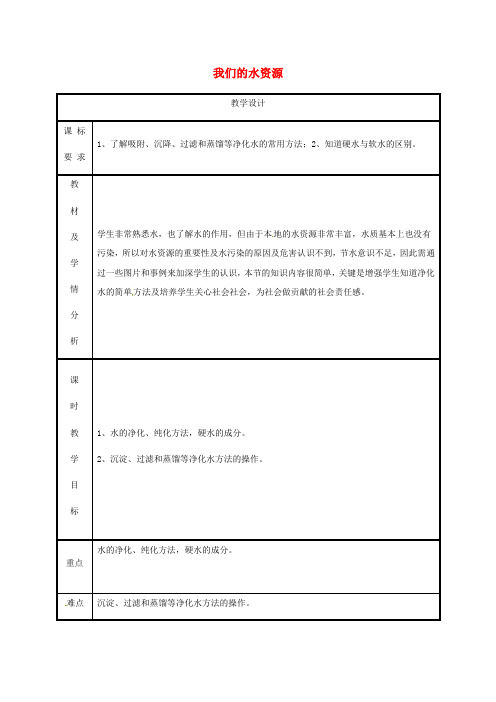 粤教版化学-九年级上册第4章生命之源水4.1我们的水资源第2课教案