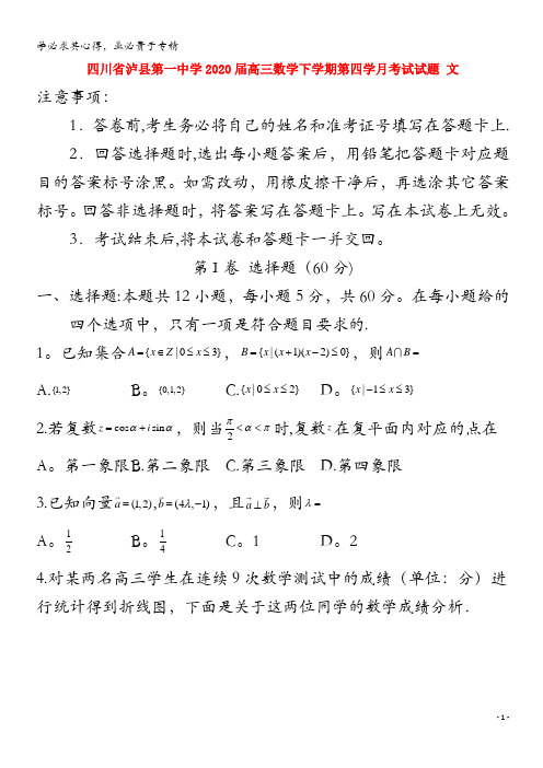 四川省泸县第一中学2020届高三数学下学期第四学月考试试题 文