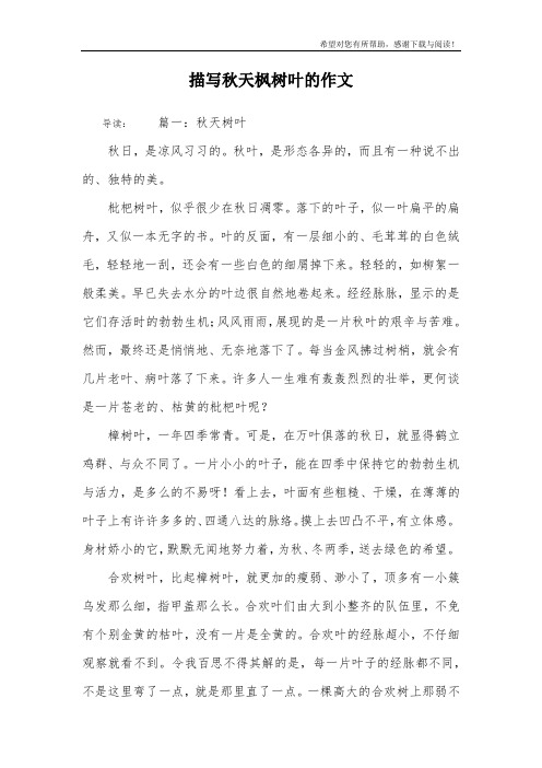 描写秋天枫树叶的作文
