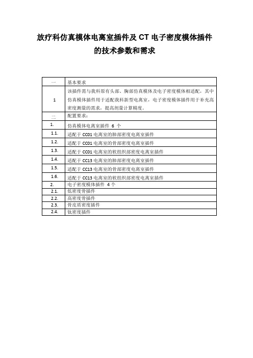 放疗科仿真模体电离室插件及CT电子密度模体插件的技术参数和需求