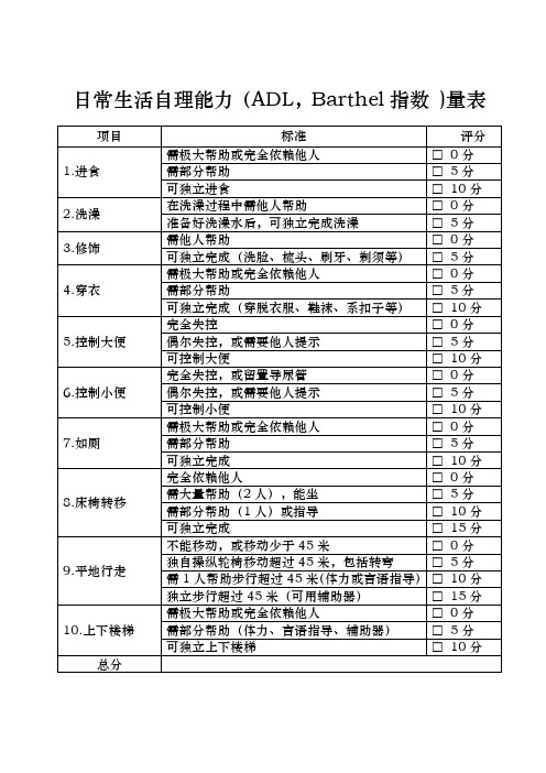 日常生活自理能力(ADL,Barthel指数 )量表.docx