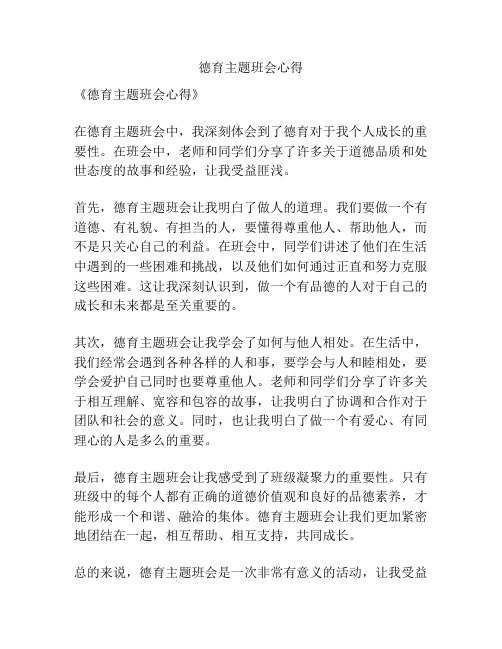 德育主题班会心得