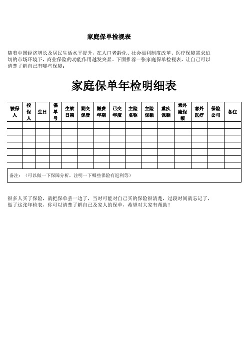 家庭保单检视表