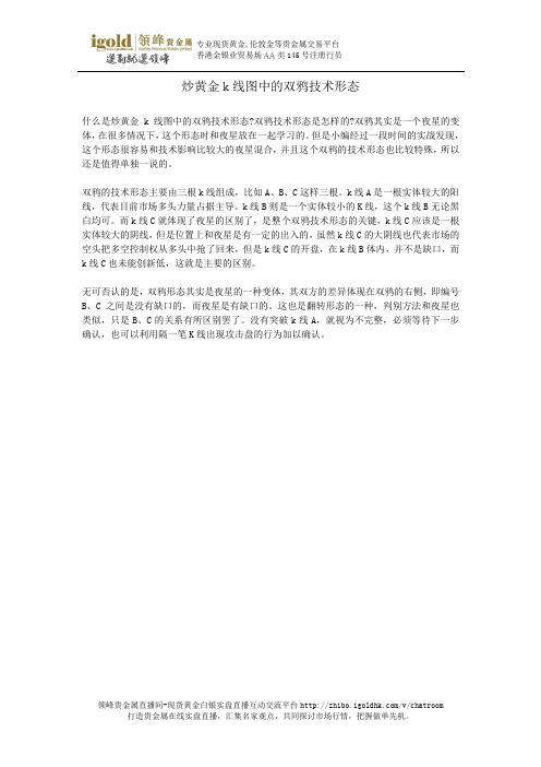 炒黄金k线图中的双鸦技术形态