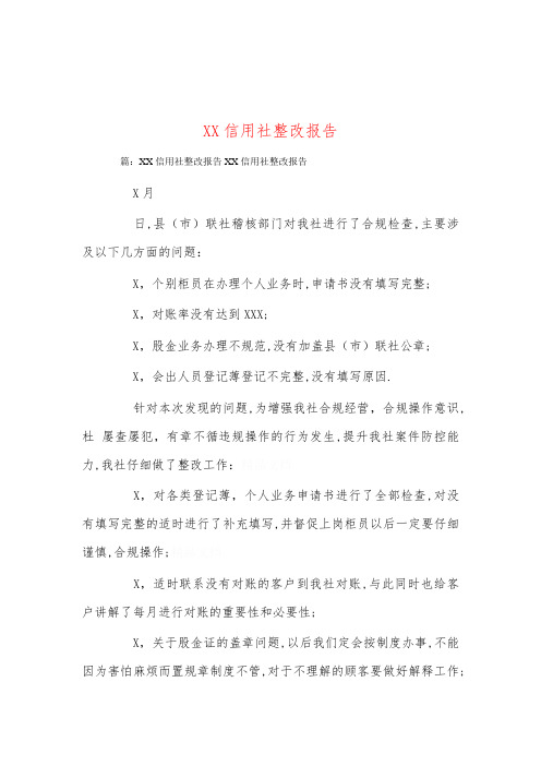 XX信用社整改报告
