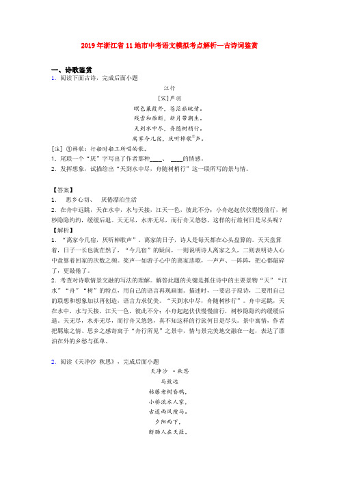2019年浙江省11地市中考语文模拟考点解析—古诗词鉴赏