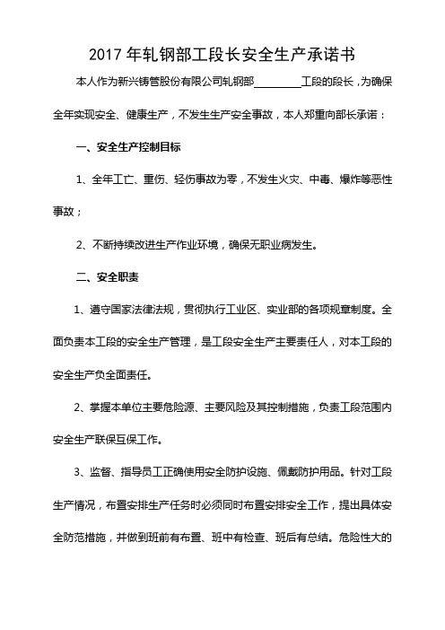 17工段安全承诺书