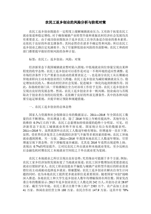 农民工返乡创业的风险分析与防范对策