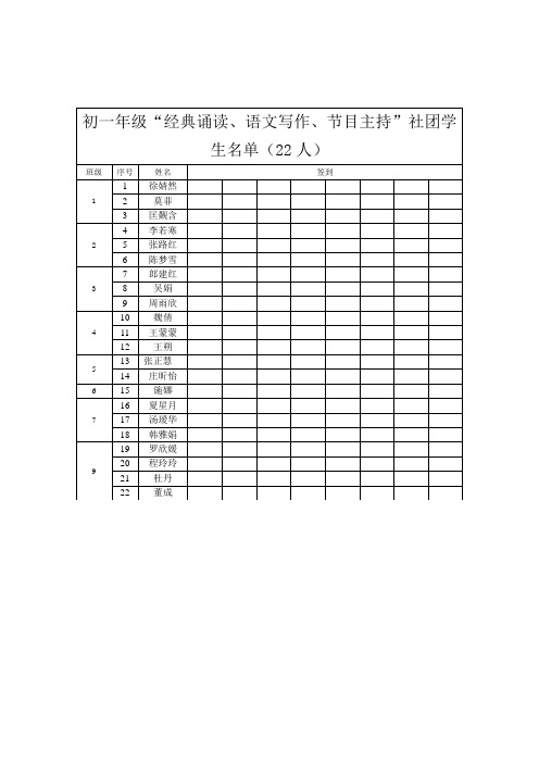 2018-2019第一学期社团活动初一点名册