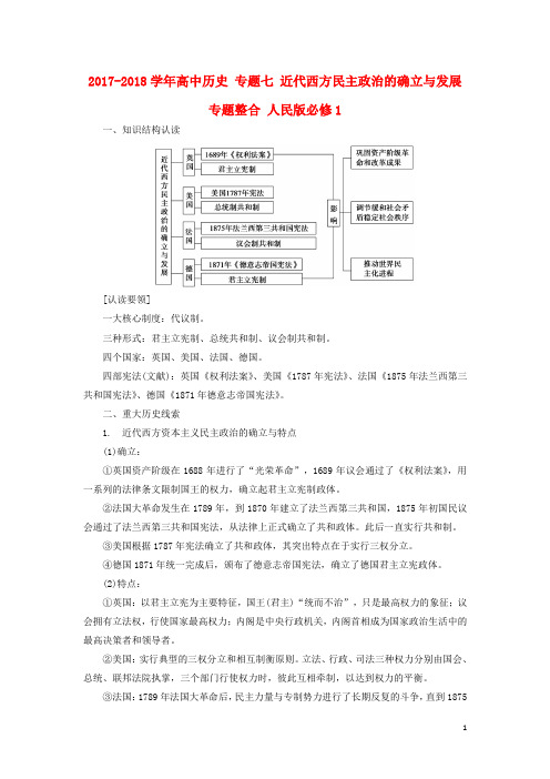 2017_2018学年高中历史专题七近代西方民主政治的确立与发展专题整合人民版必修1