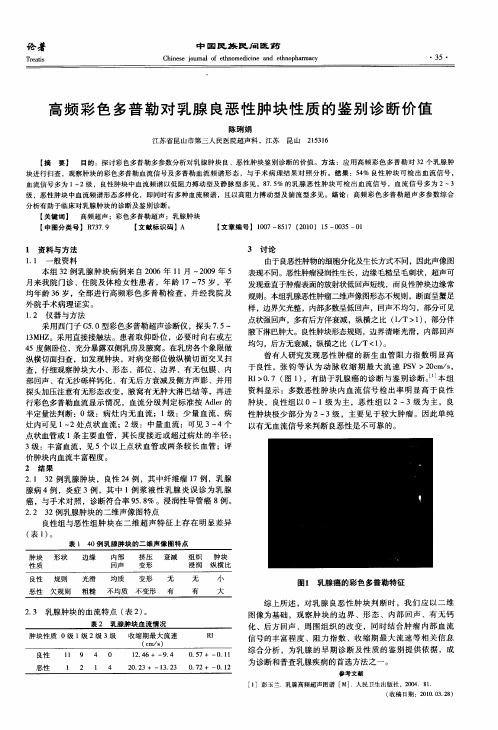 高频彩色多普勒对乳腺良恶性肿块性质的鉴别诊断价值
