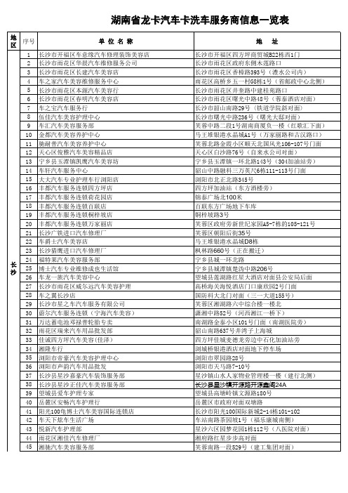 湖南龙卡汽车卡洗车服务商信息表