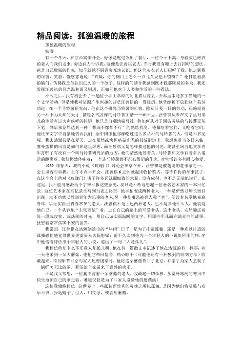 精品阅读：孤独温暖的旅程