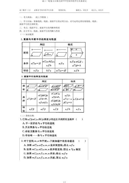 高三一轮复习立体几何----空间中的平行关系讲义