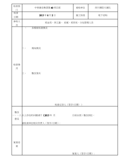 施工现场周检查记录表