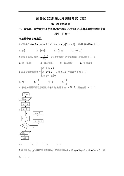 湖北省武汉市武昌区2018届高三1月调研考试文数试题 含答案