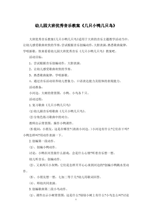 幼儿园大班优秀音乐教案《几只小鸭几只鸟》