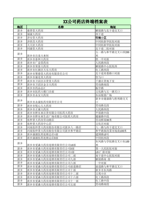 新乡药店终端档案表