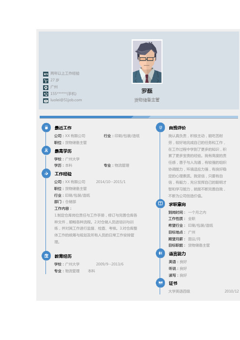 货物储备主管求职个人简历求职简历大学生优秀简历模板