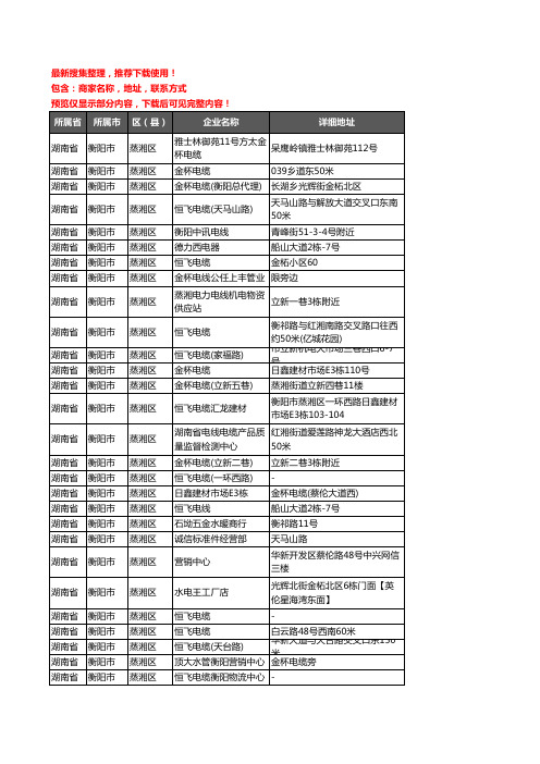 新版湖南省衡阳市蒸湘区电线电缆企业公司商家户名录单联系方式地址大全28家