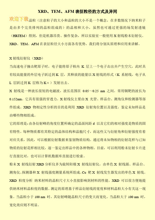 XRD、TEM、AFM表征粒径的方式及异同