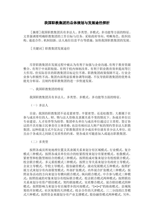 我国职教集团的总体规划与发展途径探析