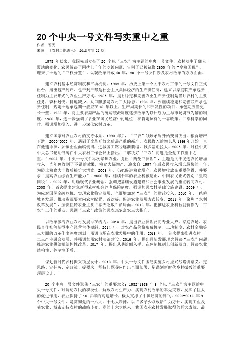 20个中央一号文件写实重中之重