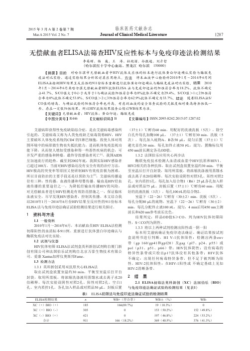 无偿献血者ELISA法筛查HIV反应性标本与免疫印迹法检测结果