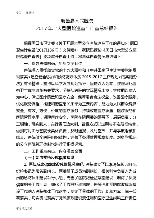 大型医院巡查自查报告汇编