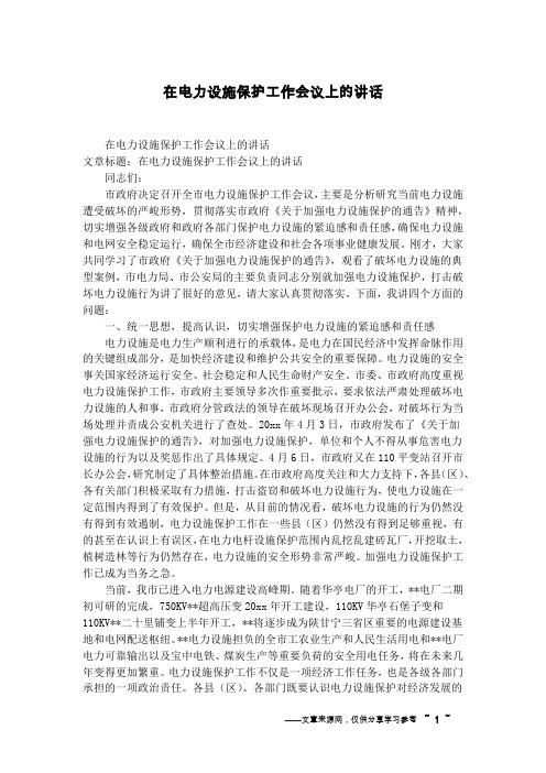在电力设施保护工作会议上的讲话
