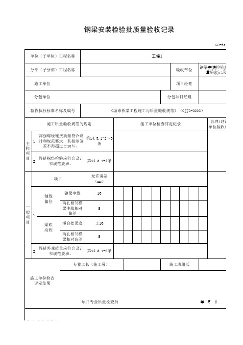 钢梁安装检验批质量验收记录