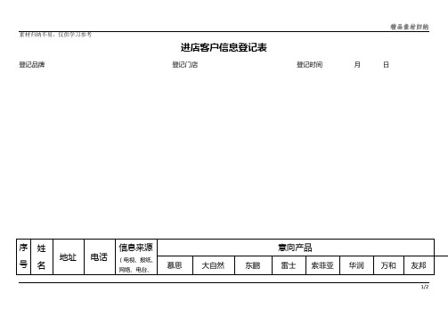 建材联盟每日进店客户登记表分享