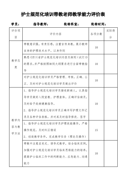 带教老师教学评价表
