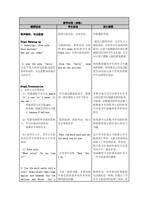 教学过程(表格)