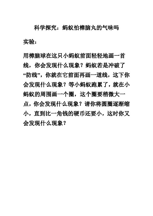 科学探究：蚂蚁怕樟脑丸的气味吗