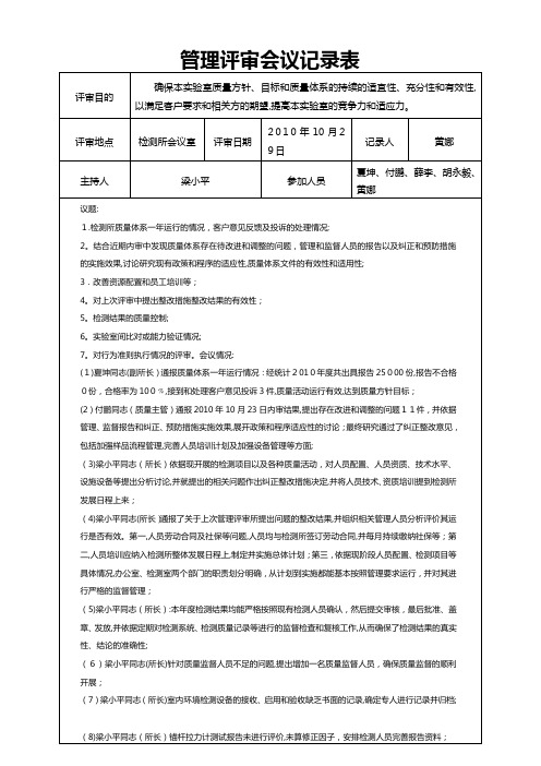 管理评审会议记录表【可编辑范本】