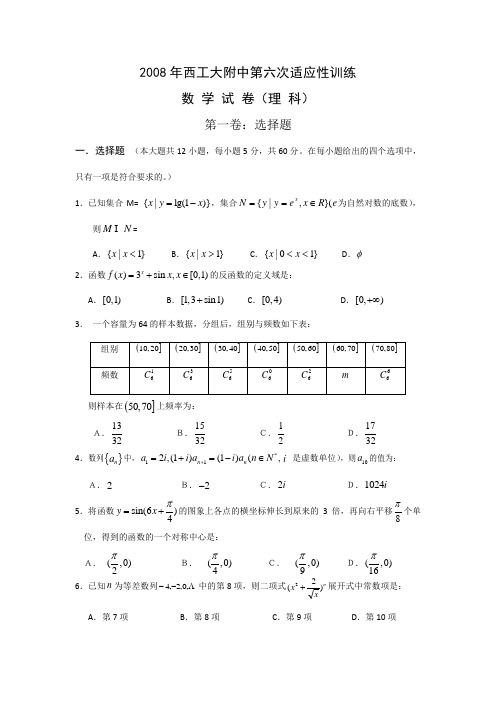 陕西省西工大附中第六次适应性训练高三数学试卷(理科)
