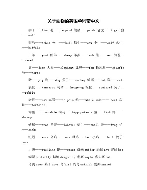 关于动物的英语单词带中文