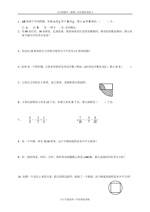 五年级数学(暑期)同步提优训练 1