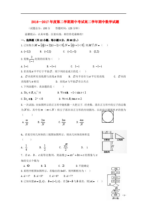 黑龙江省鸡西市第十九中学2016_2017学年高二数学下学期期中试题201901020164