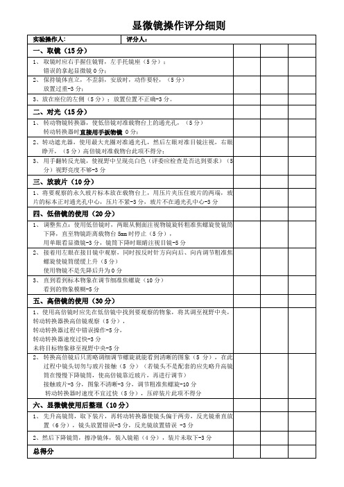 显微镜操作评分细则